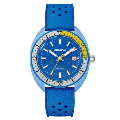 45mm Men's Bulova Snorkel Watch with a Blue Dial and Blue Strap